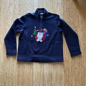 White Stag Christmas Santa Holiday Blue Pullover Women's Large